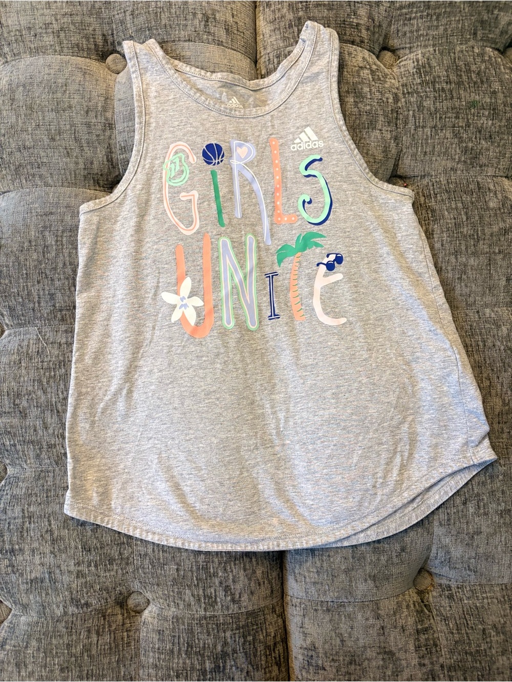 Adidas Girls' Grey Graphic Tank Top - 'Girls Unite'